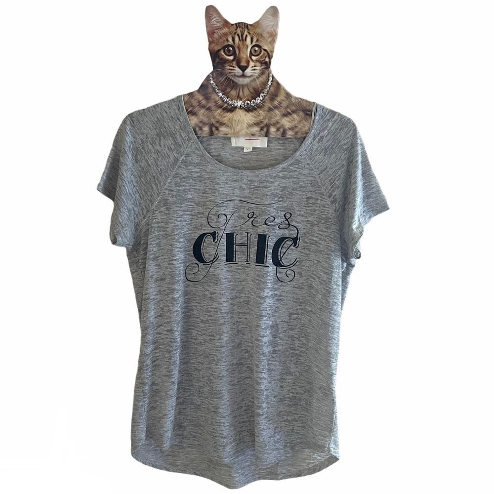 Two by Vince Camuto Tres Chic Gray Burnout Tee Size Small